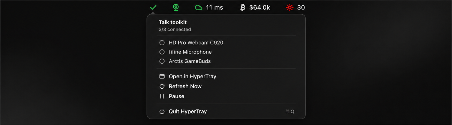 HyperTray Talk toolkit USB devices popover
